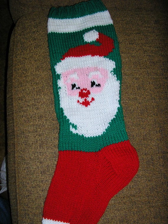 Personalized Hand-Knit Christmas Stocking - Santa & Candy Canes Design, Next Day Ship Option