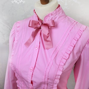 Victorian Lolita Long Sleeve Blouse in Candy Pink Fitted Stand Collar Blouses for Women Historical Clothing Corset Lace Up Harajuku