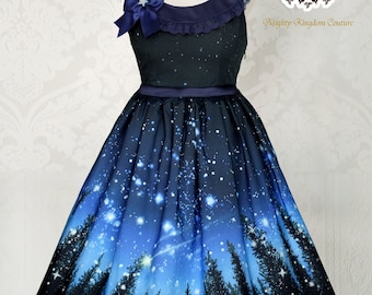 Galaxy Lolita truirok | EEUWIGE NACHTHEMEL I | Glow In The Dark Blue Galaxy A-lijn jurk Gothic Night Sky Stars Moon Universe