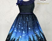 ETERNAL NIGHT SKY Jumperskirt 1 Rundhals Glow In The Dark Lolita Jsk Blaue Galaxie Dress Skater Gothic Nacht Himmel Sterne Mond Universum
