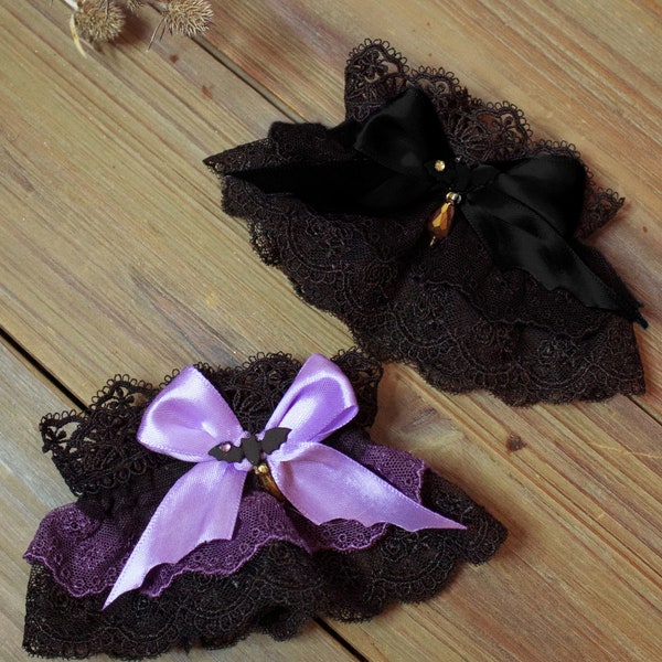1 Paar Halloween Wristcuffs für Gothic Lolita in 2 Farben + | Personalisierbare Armbänder aus Spitze in Schwarz