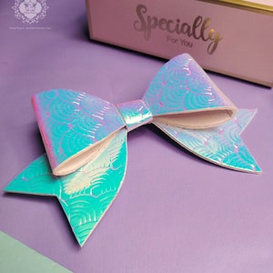 Cute faux leather hair bow also in a set of 2 | Holo rainbow hair clip for girls