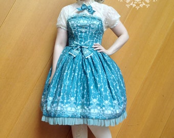 Mermaid Lolita dress + bag sewn in | custom-made | Plus-Size JSK Turquoise | MADE to order | Petticoat Gothic corsage, Halloween party