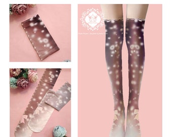 1 pair of Bambi over-the-knee stockings in beige & brown | Printed one size Lolita OTK in deer design, stockings for women and girls | Plus size