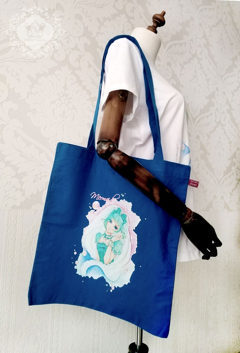 Organic cotton bag PIA with long strap Fair Jute Bag Tote Bag Certified Cotton Vegan Manga Anime Lolita Motif 3 Colors