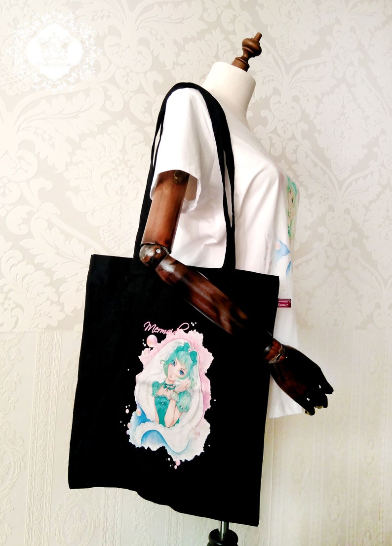 Organic cotton bag PIA with long strap Fair Jute Bag Tote Bag Certified Cotton Vegan Manga Anime Lolita Motif 3 Colors