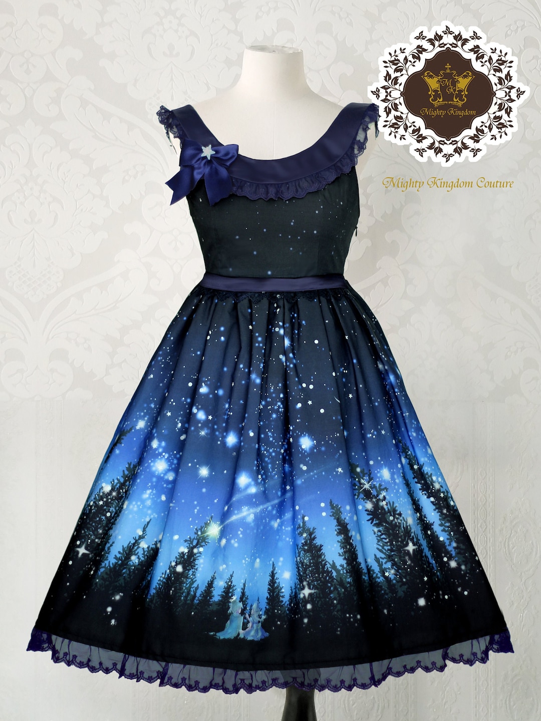 Galaxy Lolita Jumperskirt ETERNAL NIGHT SKY I Glow in the Dark Blue  Galaxy A-line Dress Gothic Night Sky Stars Moon Universe