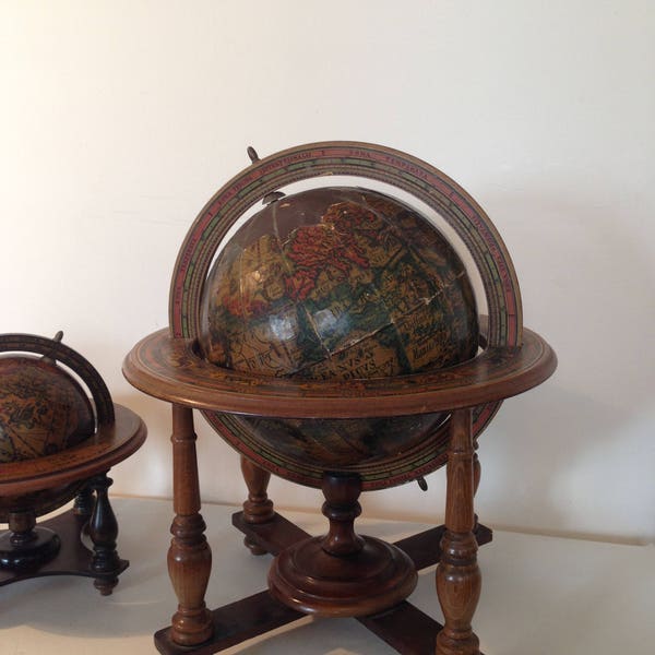 Vintage Sphere, Globe Antique Wooden Display, Wooden Globe, Vintage Desktop Globe, Brown Globe Rustic Library Office, Office Decor.