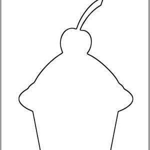 9 pouces Cupcake Template-Printable Cupcake-Birthday Cutouts-DIY Conseils Cards-DIY Birthday Party Invites-Kids Crafts-Dessert Coloring Page
