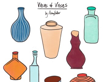 Hand-drawn Digital Vase Illustrations/Clip Art PNG PSD EPS – Vases & Vases by Amy M Huber