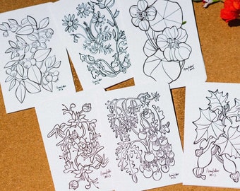 Notecard Greeting Card Set | From the Garden | Adult & Child Coloring | For Watercolor, Colored Pencils, Markers, Crayons