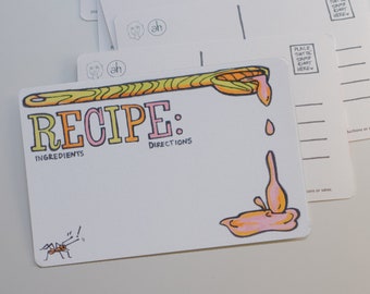 Recipe Exchange Postcard Set. Social Distancing - Quarantine Themed - Neon Colored