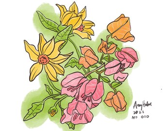 Printable Art - Neighborhood Flower Bouquet Gallery Wall Print - Bougainvillea & Sunflowers - Downloadable JPG