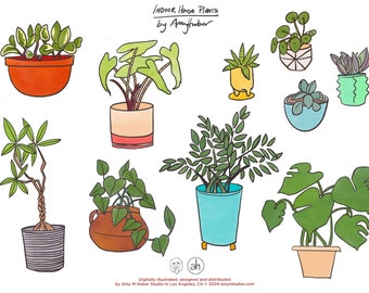 Clip Art - Printable Art - Graphic Design – Poster Art – Canva - Digital Illustrations - Indoor House Plant Designs by Amy M Huber - PSD