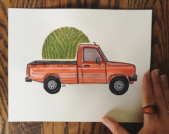 Custom Vintage Truck Portrait, Pick-Up Truck Illustration, Customized Retro Trucks, Camper Truck Illustration, Ford Truck Drawing, Datsun