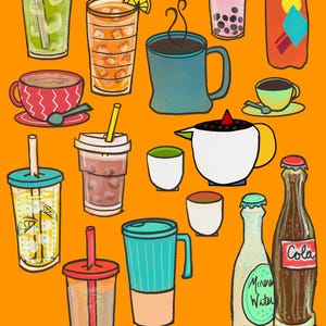 Hand-drawn Beverages Illustrations by Amy M Huber - Digital Beverage Illustrations/Clip Art PNG PSD EPS