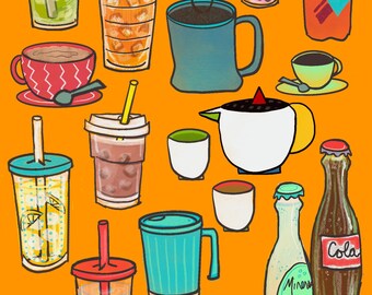 Hand-drawn Beverages Illustrations by Amy M Huber - Digital Beverage Illustrations/Clip Art PNG PSD EPS