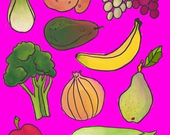 Produce No01 by Amy M Huber - Hand-drawn Digital Fruit & Vegetable Illustrations/Clip Art PNG PSD EPS