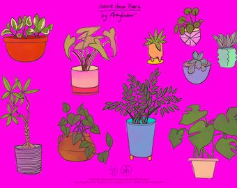 Indoor House Plants by Amy M Huber - Printable Art - Graphic Design – Poster Art – Canva -Clip Art - Illustrations