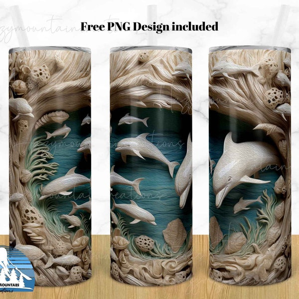Dolphin 3D Tumbler, Ocean Dolphin Carved Stone, Beach 20oz Skinny Design, 20oz Design, Tumbler DESIGN ONLY, Spring, Summer, Beach, Dolphin