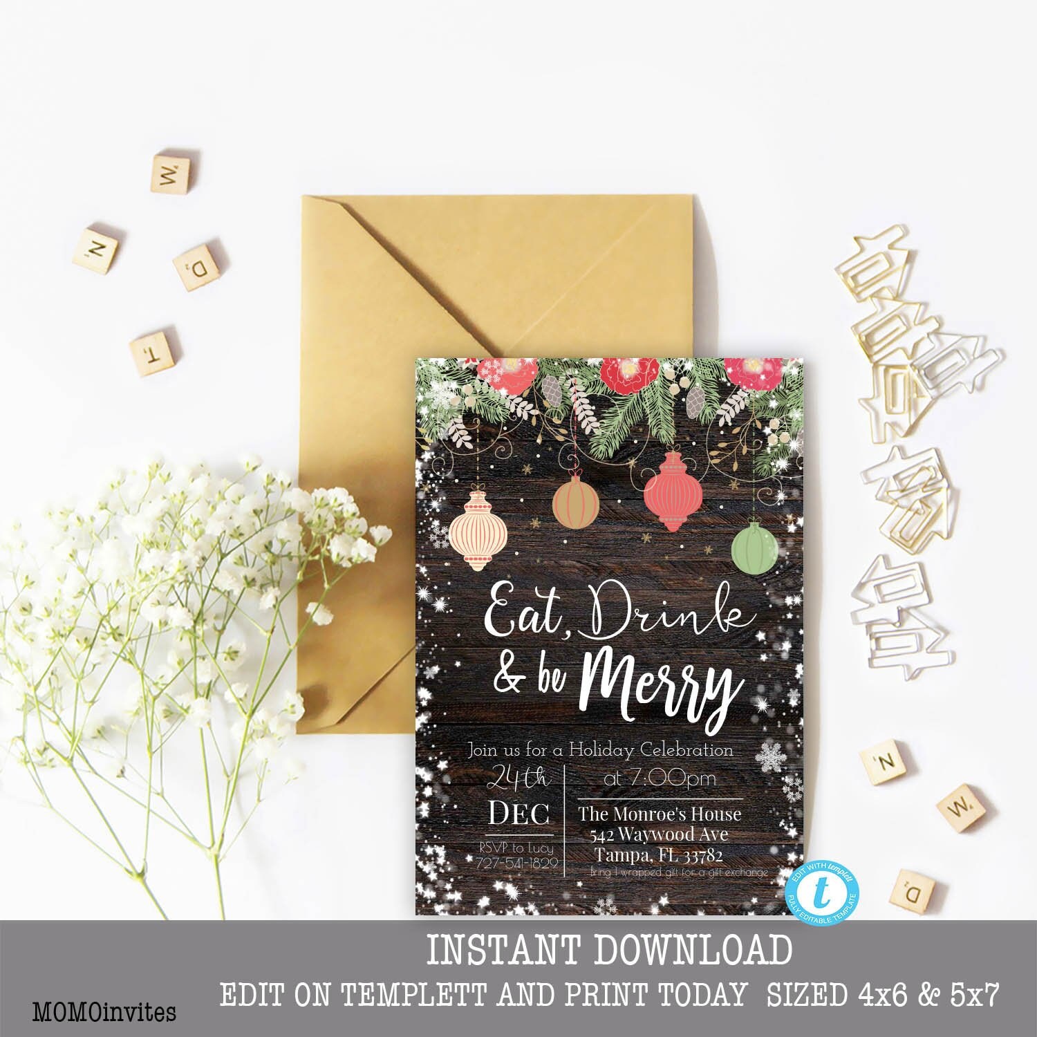 Christmas Party Invitation Rustic Christmas Invitation Etsy