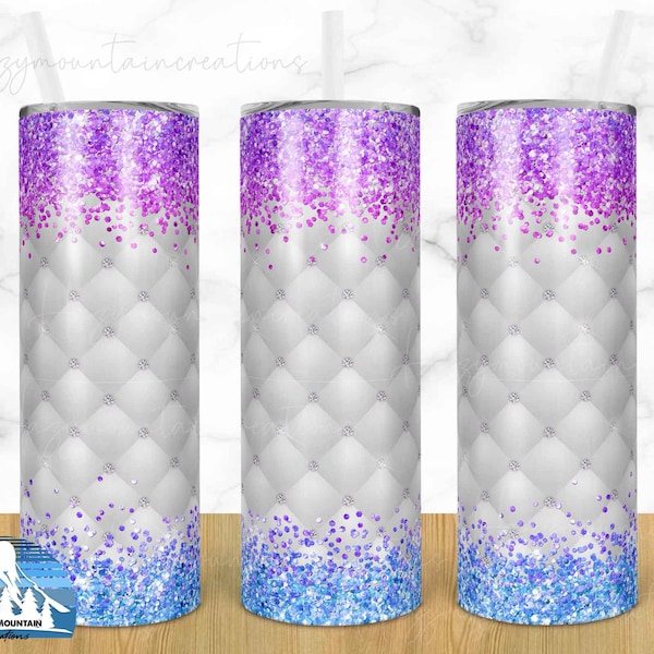 DIamond Glitter Sublimation Tumbler 20oz Skinny Design, 20oz Skinny Tuft Fabric Tumbler Design, Tumbler DESIGN ONLY,  Diamond, Pink, Purple