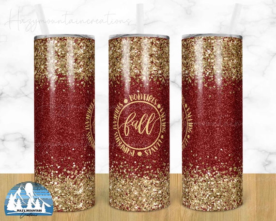 Fall Red Gold Glitter Sublimation Tumbler 20oz Skinny Design, 20oz Skinny  Glitter Tumbler Design, Tumbler DESIGN ONLY, Fall is in the Air