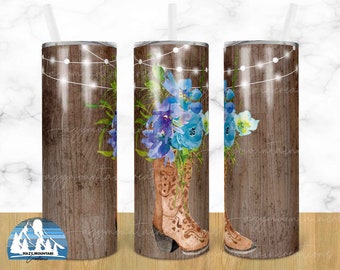 Rustic Boot Floral Sublimation Tumbler 20oz Skinny Design, 20oz Skinny Glitter Tumbler Design, Tumbler DESIGN ONLY,  Western Sublimation