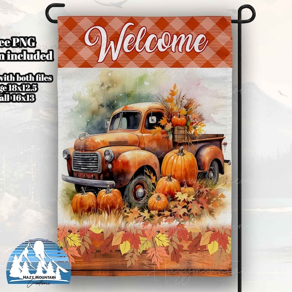 Fall Pumpkin Patch Barn Truck Garden Flag, Design Only, Garden Flag PNG, Large Garden Flag, Small Garden Flag, Farm Garden Flag Sublimation