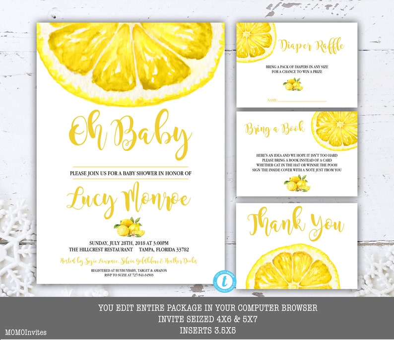 Lemon Baby Shower Invitation Lemon Invitation Lemon Etsy