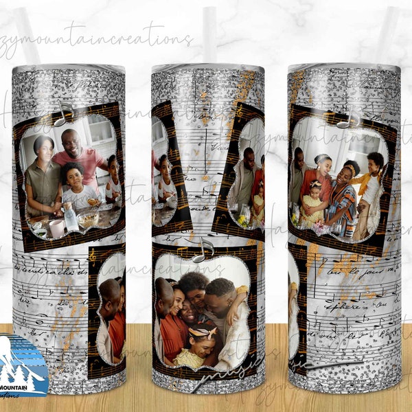 Musical Photo Silver Sublimation Tumbler 20oz Skinny Design, 20oz Skinny Musical Tumbler Design, Tumbler DESIGN ONLY, Music Sublimation