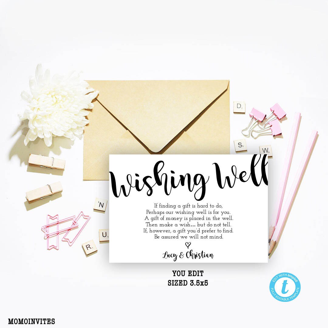 Wishing Well Card Wishing Well Template Wishing Well Insert Etsy