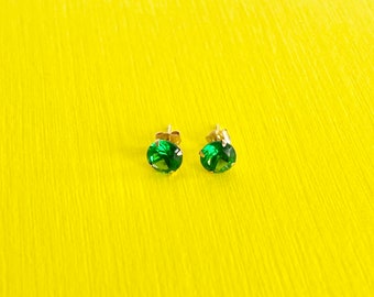 May Birthstone Green Emerald Stud Earrings - 14k Yellow Gold Everyday Wear Earrings for Women