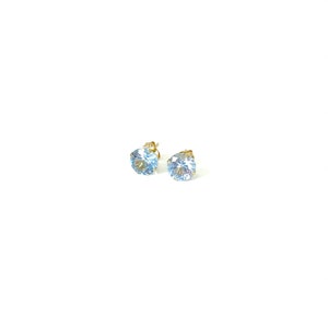 March Birthstone Aquamarine Earrings in 14k Yellow Gold - Stud Earrings Set for Women