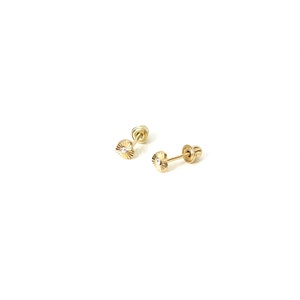 14k Solid Yellow Gold Heart Stud Earrings with Crystal: Stud Earring Set