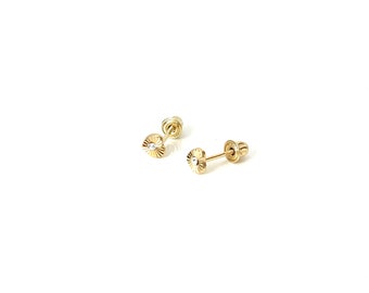 14k Solid Yellow Gold Heart Stud Earrings with Crystal: Stud Earring Set