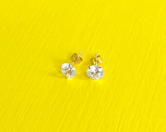 14k Yellow Gold Crystal Stud Earrings - April Birthstone