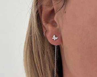 Sterling Silver Butterfly Drop Earrings – Sparkly Cubic Zirconia Dangle