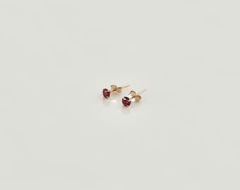 Garnet Stud Earring Set - Red 14k Yellow Gold Earrings - January Birthsone