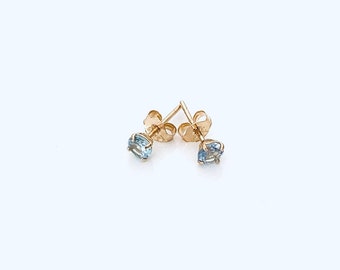 Aquamarine Earrings: 14k Solid Yellow Gold Stud Earrings