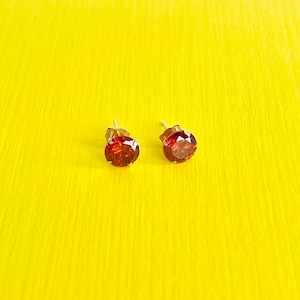 Red Garnet Stud Earrings Set in 14k Real Yellow Gold - January Birthstone Earrings for Women Everyday Wear & Gifts