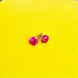 14k Yellow Gold Stud Earrings with Ruby Cubic Zirconia - July Birthstone Gift for Women
