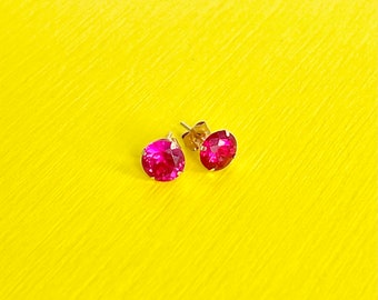 14k Yellow Gold Stud Earrings with Ruby Cubic Zirconia - July Birthstone Gift for Women