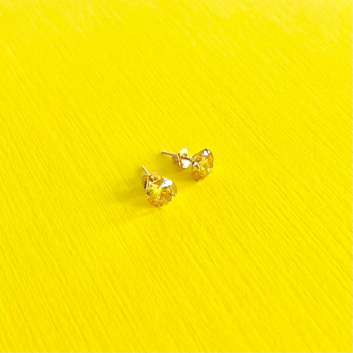 14k Solid Gold Yellow Topaz Stud Earrings November Birthstone Etsy
