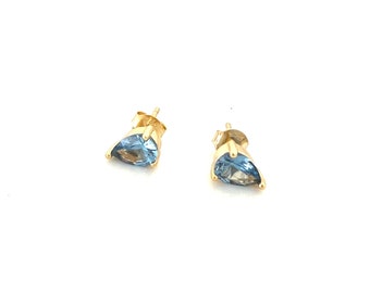 Gold Plated Silver Pear Aquamarine Earrings - Everyday Jewelry