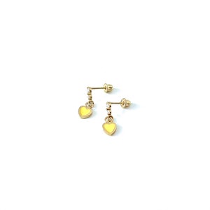 Yellow Heart Earrings With Stones: 14k Solid Yellow Gold Drop Earring Set