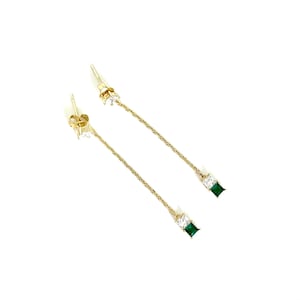 Green Stone Drop Earrings - Gold Earrings with Emerald Stones for Women - Everyday Wear