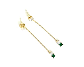 Green Stone Drop Earrings - Gold Earrings with Emerald Stones for Women - Everyday Wear