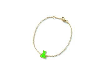 Neon Green Bear Charm Bracelet – Gold Plated Silver Link Chain