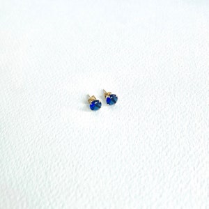September Birthstone Saphire Stud Earrings - 14k Yellow Gold Blue Earrings for Everyday Wear
